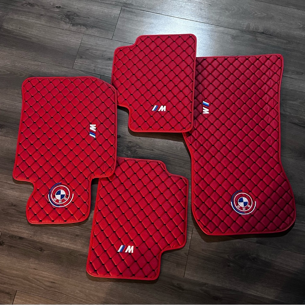 Red Leather BMW Car Mats w/ Logo (Brand New)